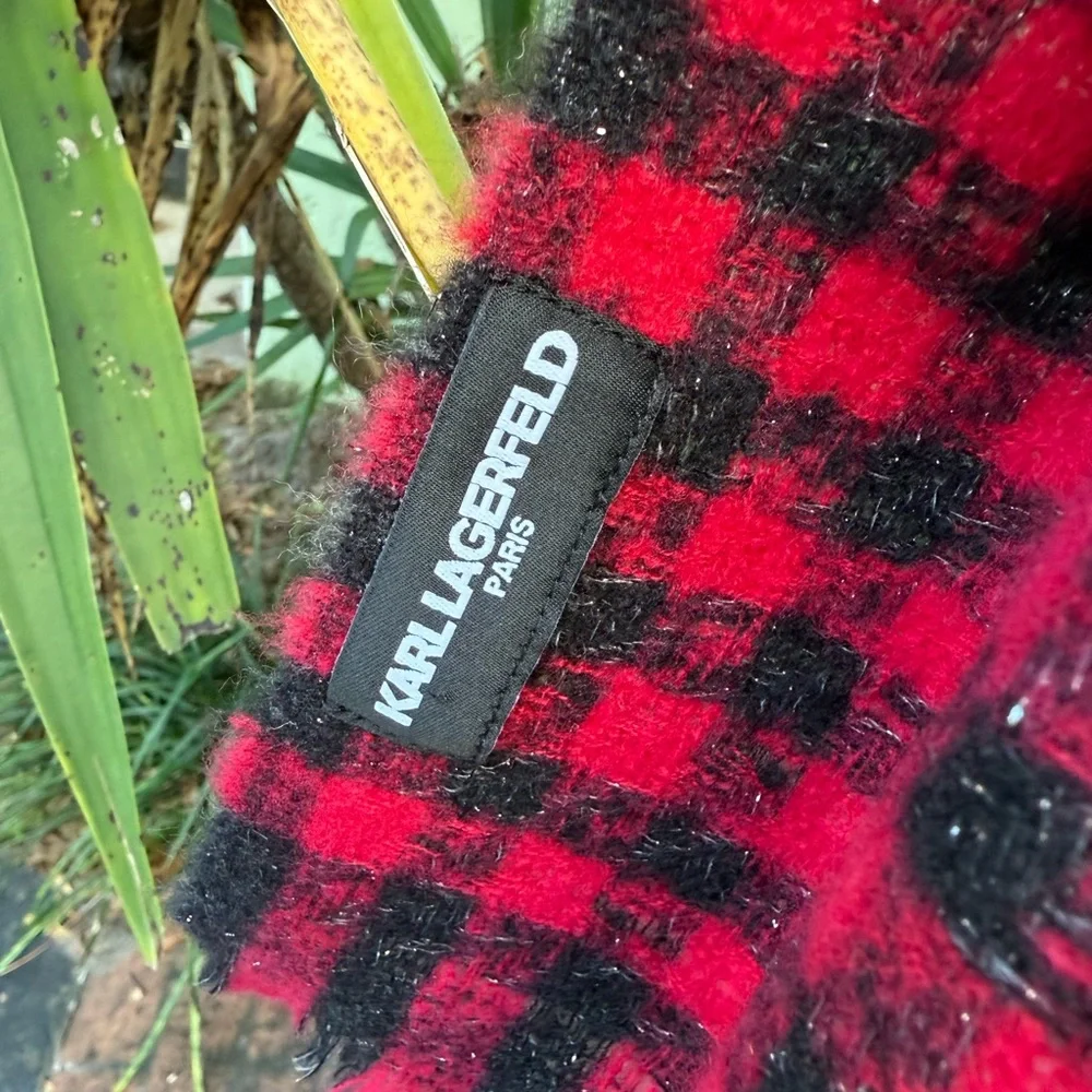 Red and Black Plaid Karl Lagerfeld Scarf